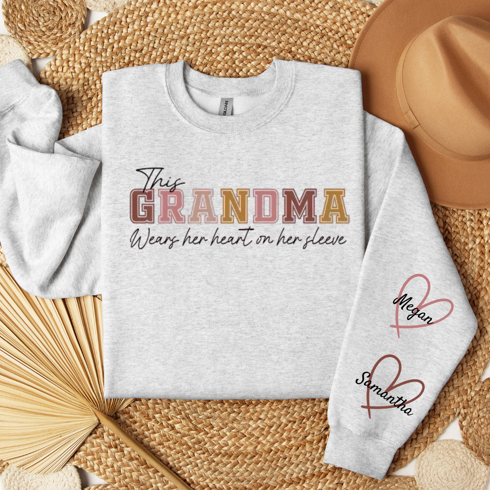 This Grandma Wears Her Heart on Her Sleeve β Personalized Sweatshirt