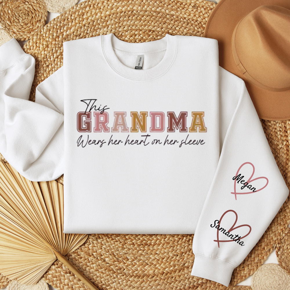This Grandma Wears Her Heart on Her Sleeve β Personalized Sweatshirt