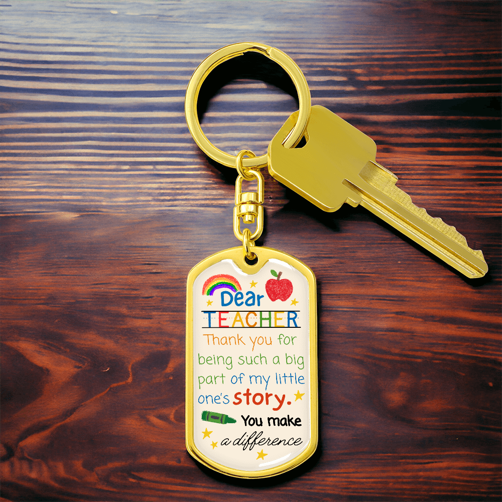 “Dear Teacher” Rainbow Crayon-Inspired Keychain — Personalized Gift from a Loving Parent
