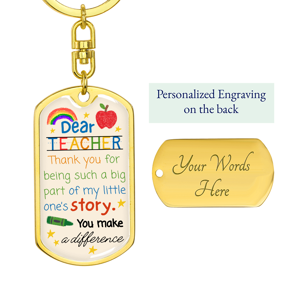 “Dear Teacher” Rainbow Crayon-Inspired Keychain — Personalized Gift from a Loving Parent