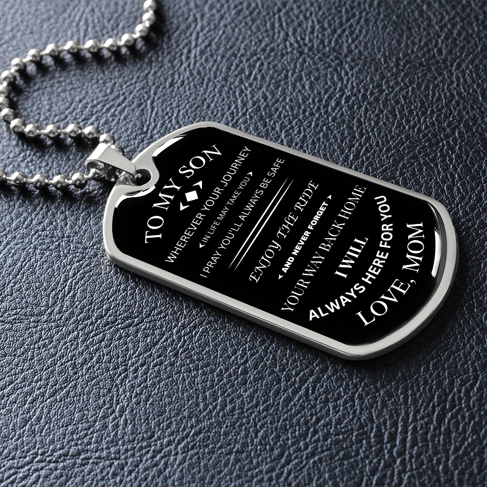 To My Son | Journey & Safety Prayer | Cross Dog Tag Necklace from Mom