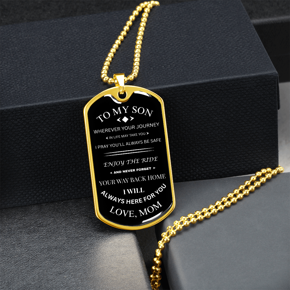 To My Son | Journey & Safety Prayer | Cross Dog Tag Necklace from Mom