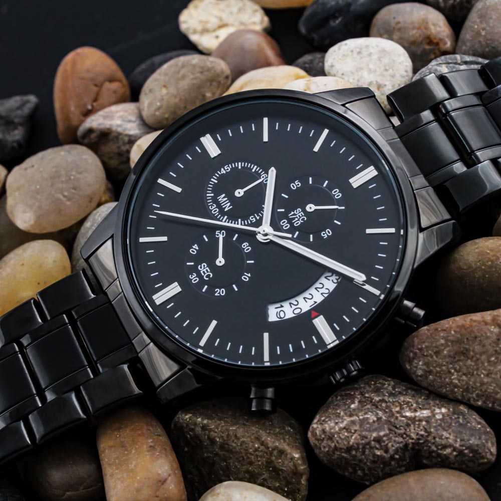 To My Amazing Dad from Daughter | Engraved Father's Day Watch | Engraved Design Black Chronograph Watch | I love You Dad