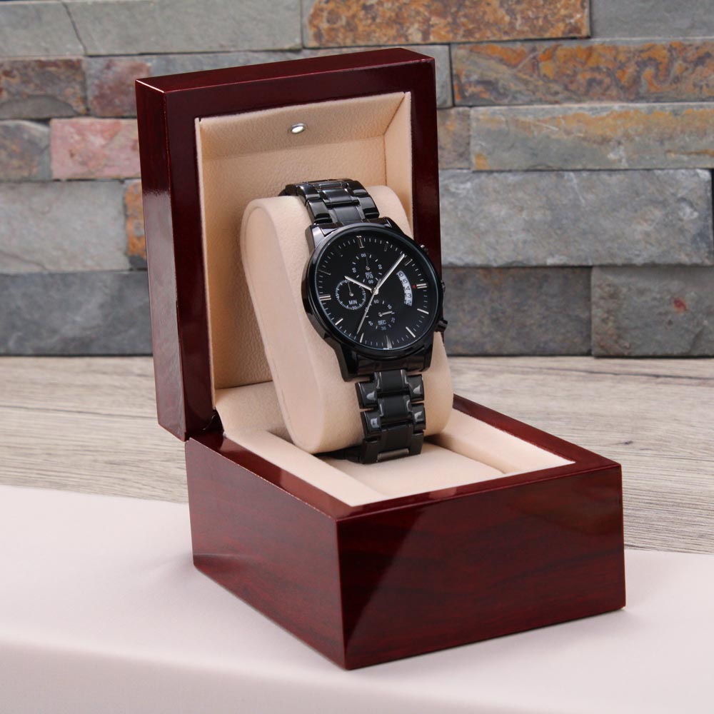 To My Amazing Dad from Daughter | Engraved Father's Day Watch | Engraved Design Black Chronograph Watch | I love You Dad