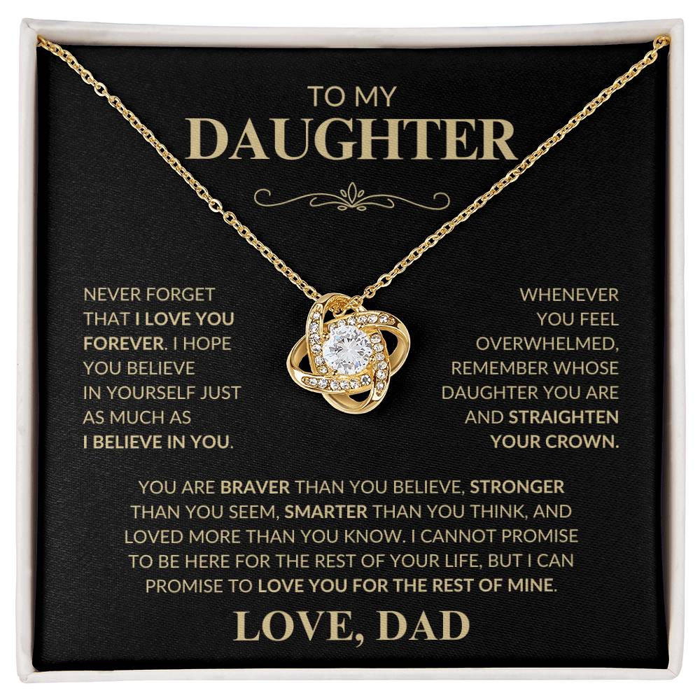 Beautiful Gift for Daughter From Dad "Never Forget That I Love You" Love Knot Necklace