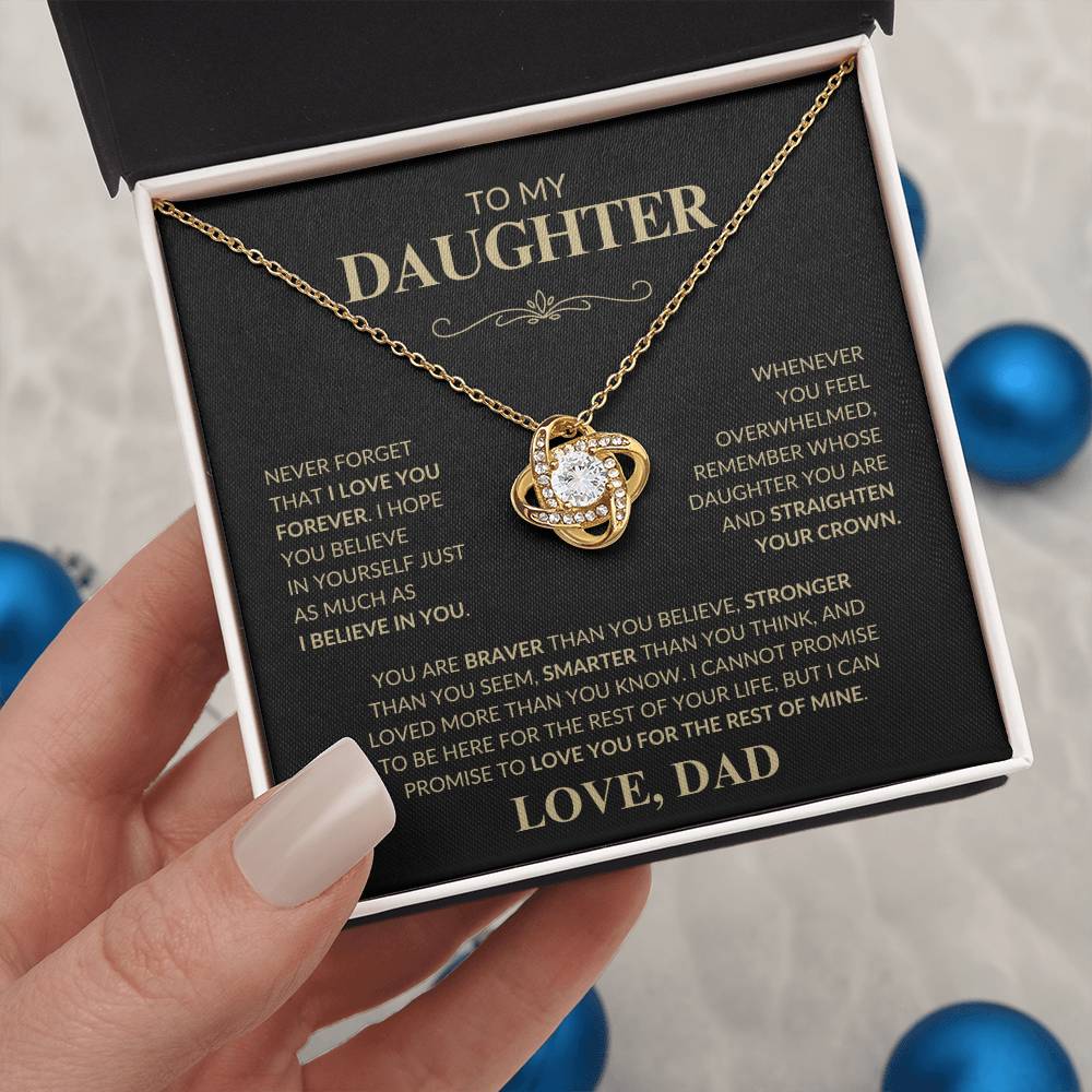 Beautiful Gift for Daughter From Dad "Never Forget That I Love You" Love Knot Necklace
