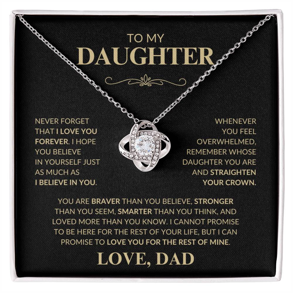 Beautiful Gift for Daughter From Dad "Never Forget That I Love You" Love Knot Necklace