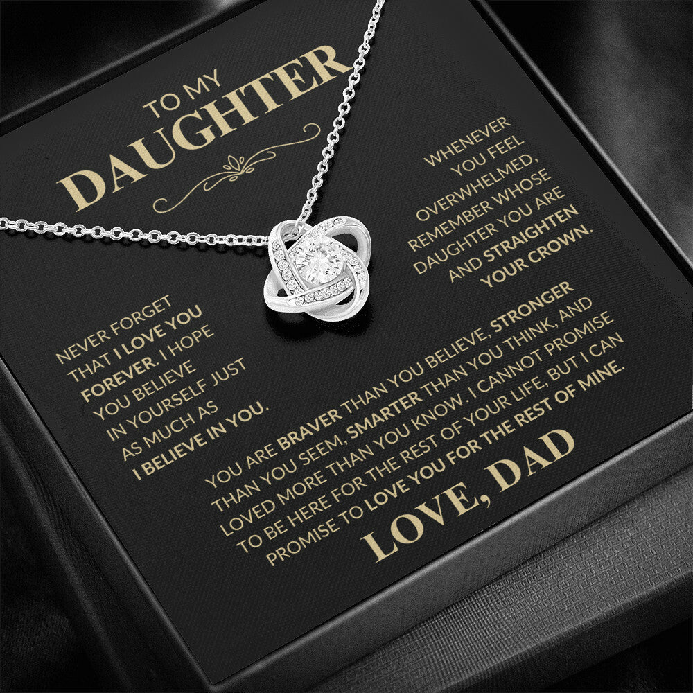 Beautiful Gift for Daughter From Dad "Never Forget That I Love You" Love Knot Necklace