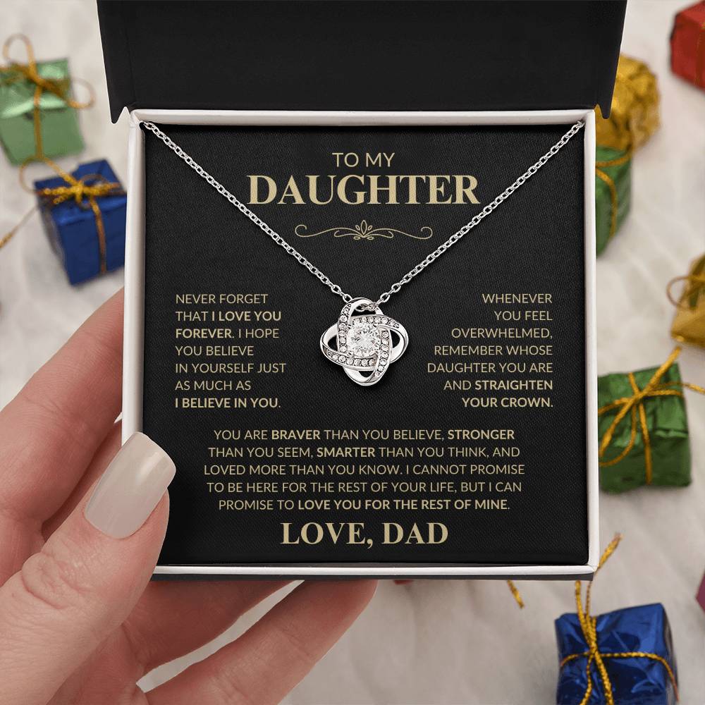 Beautiful Gift for Daughter From Dad "Never Forget That I Love You" Love Knot Necklace