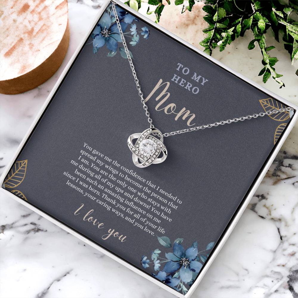 To My Hero Mom | I Love you | Love Knot Necklace | Necklace For Mom