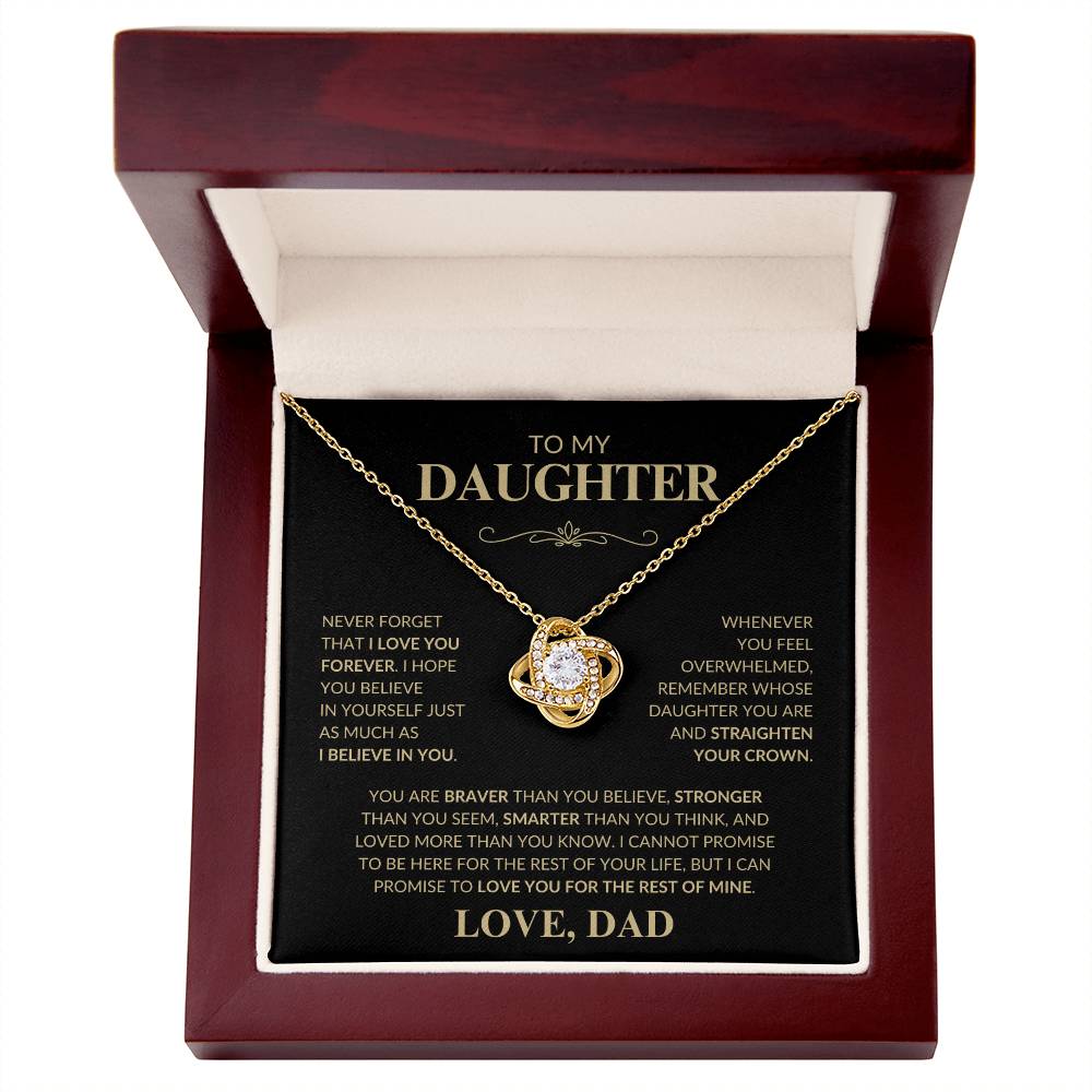 Beautiful Gift for Daughter From Dad "Never Forget That I Love You" Love Knot Necklace