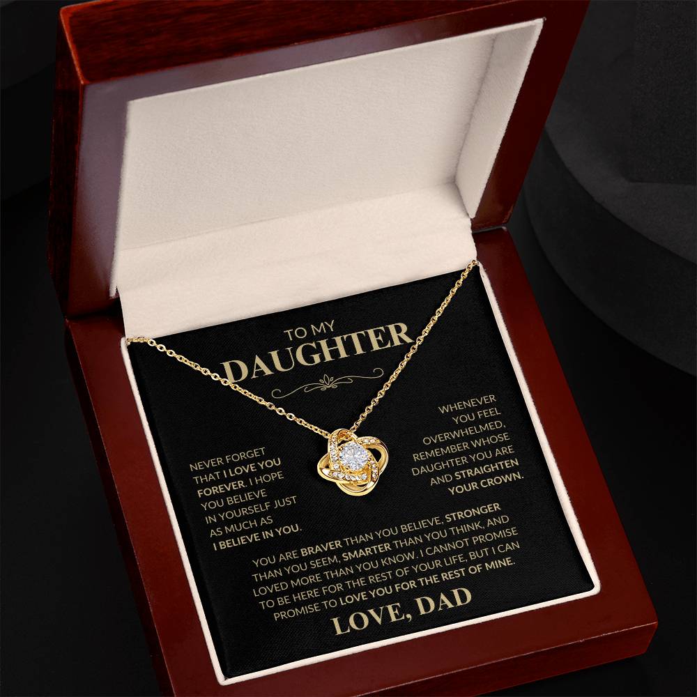 Beautiful Gift for Daughter From Dad "Never Forget That I Love You" Love Knot Necklace