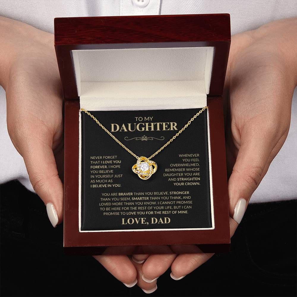 Beautiful Gift for Daughter From Dad "Never Forget That I Love You" Love Knot Necklace