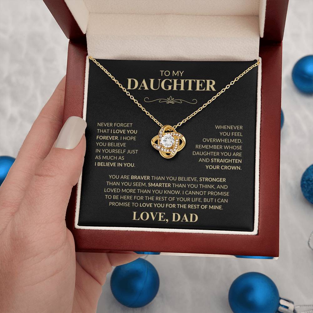 Beautiful Gift for Daughter From Dad "Never Forget That I Love You" Love Knot Necklace