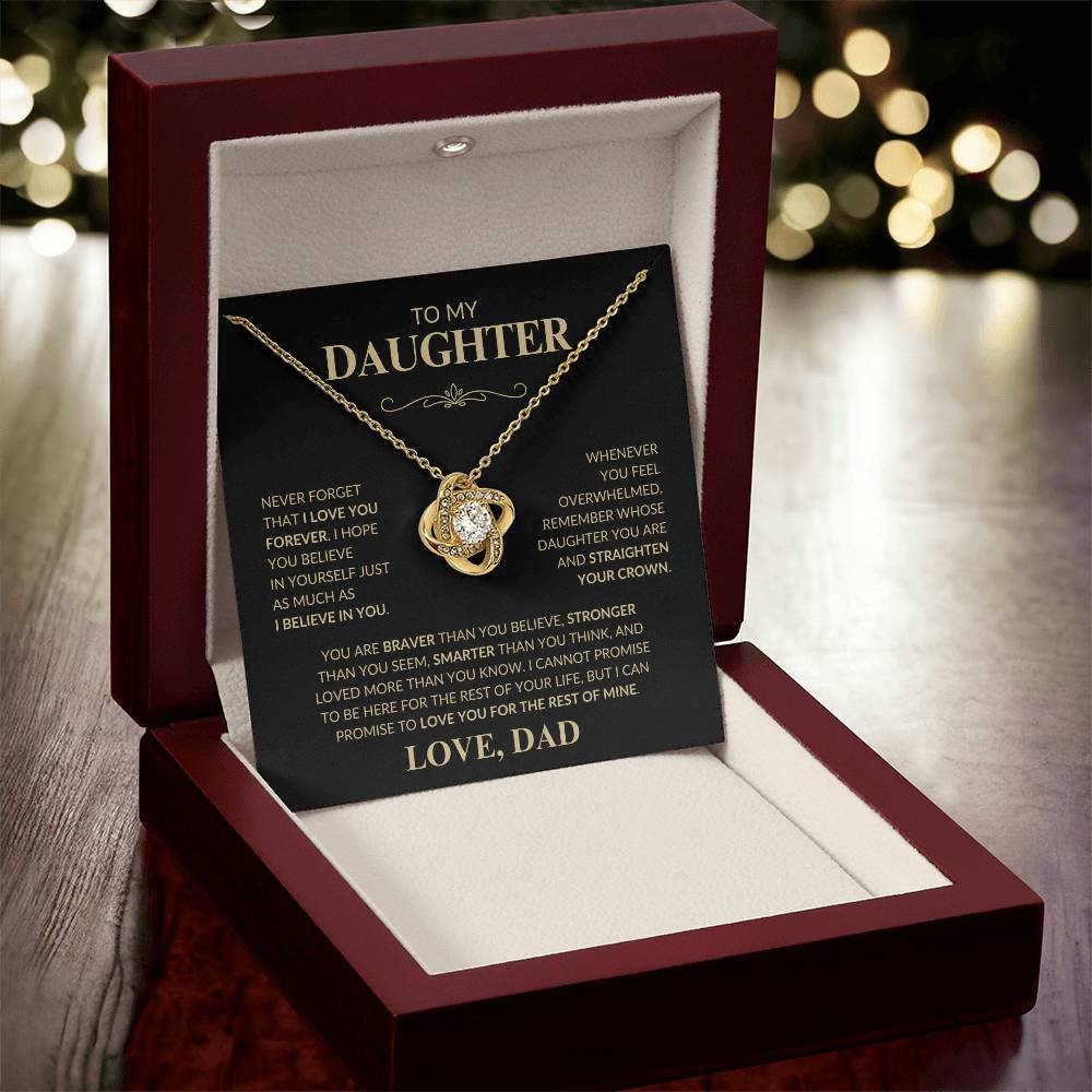 Beautiful Gift for Daughter From Dad "Never Forget That I Love You" Love Knot Necklace