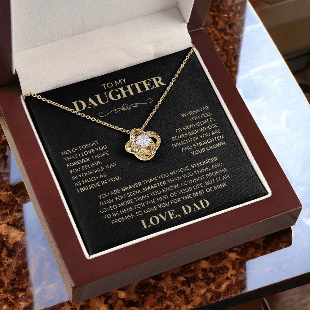 Beautiful Gift for Daughter From Dad "Never Forget That I Love You" Love Knot Necklace