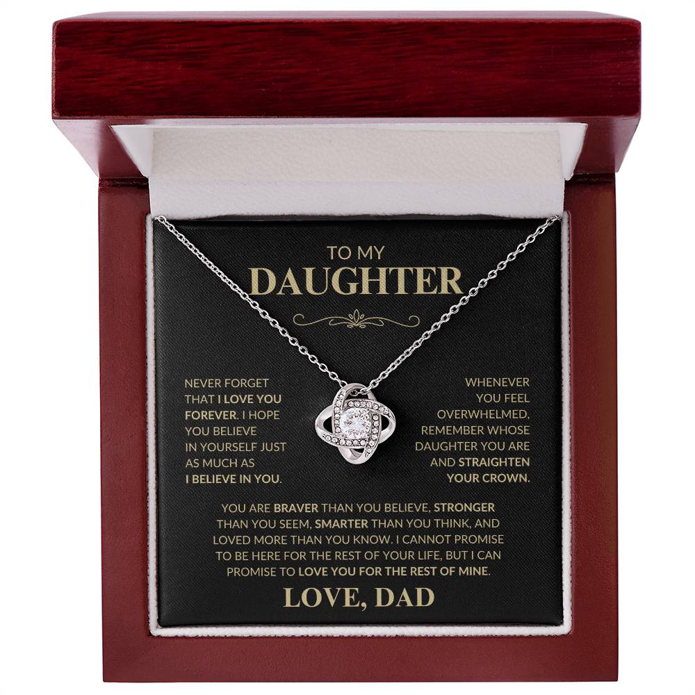 Beautiful Gift for Daughter From Dad "Never Forget That I Love You" Love Knot Necklace