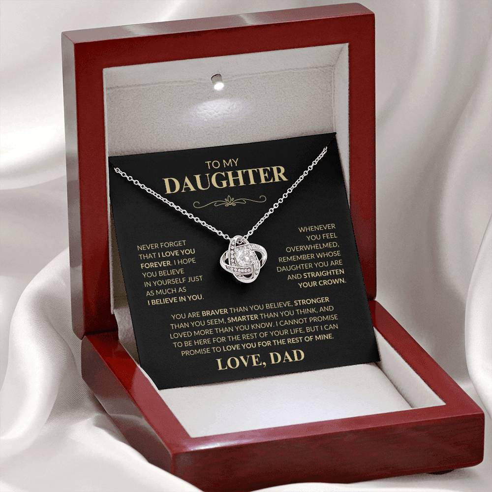 Beautiful Gift for Daughter From Dad "Never Forget That I Love You" Love Knot Necklace