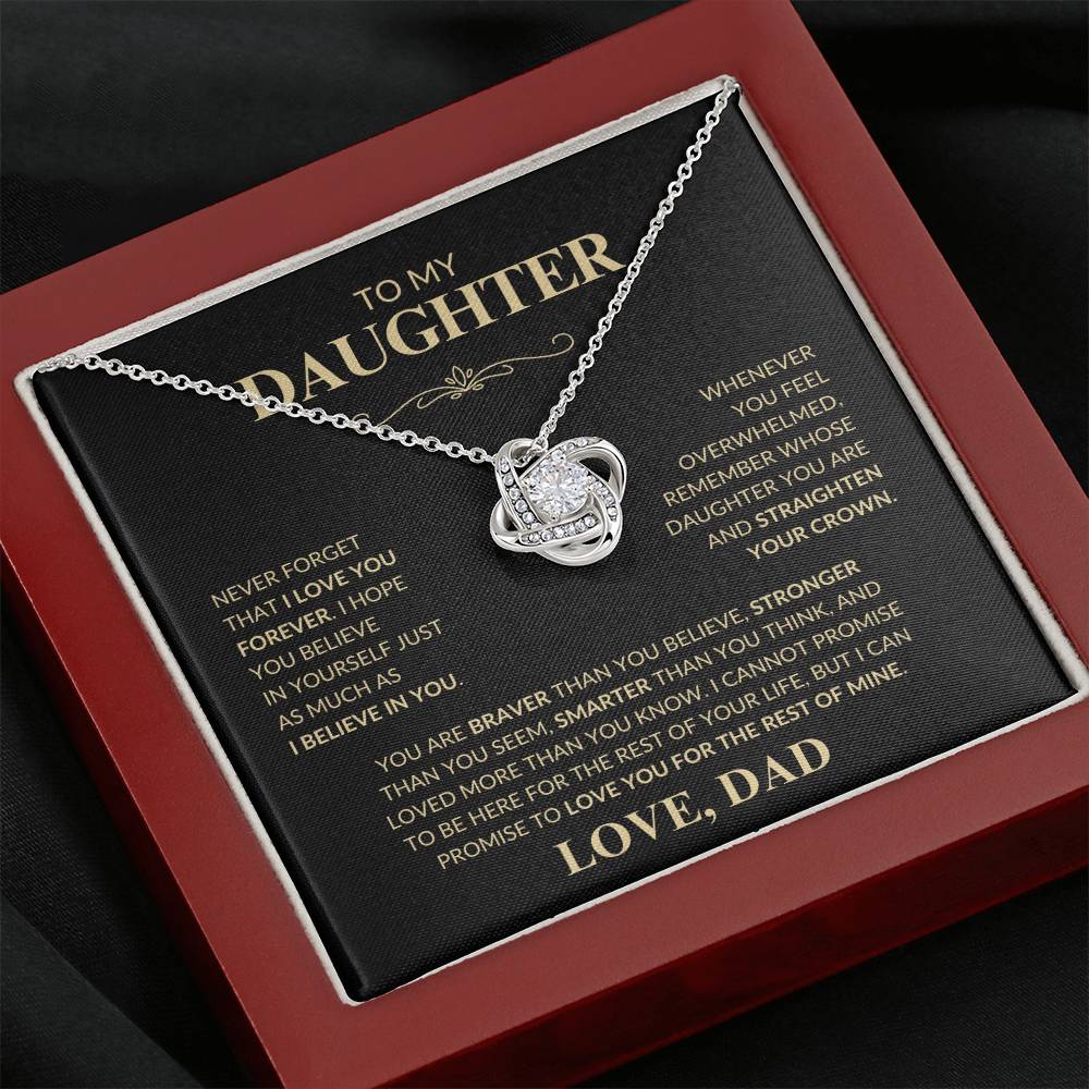 Beautiful Gift for Daughter From Dad "Never Forget That I Love You" Love Knot Necklace