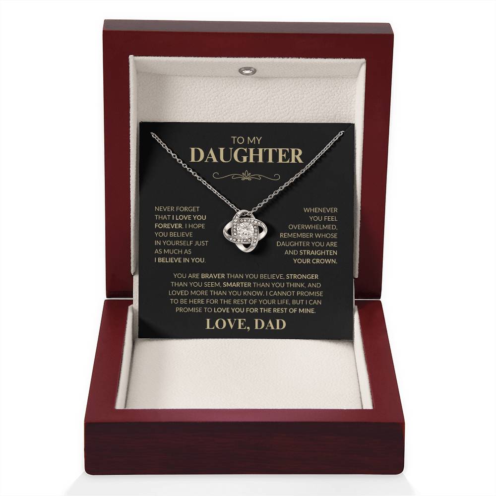 Beautiful Gift for Daughter From Dad "Never Forget That I Love You" Love Knot Necklace