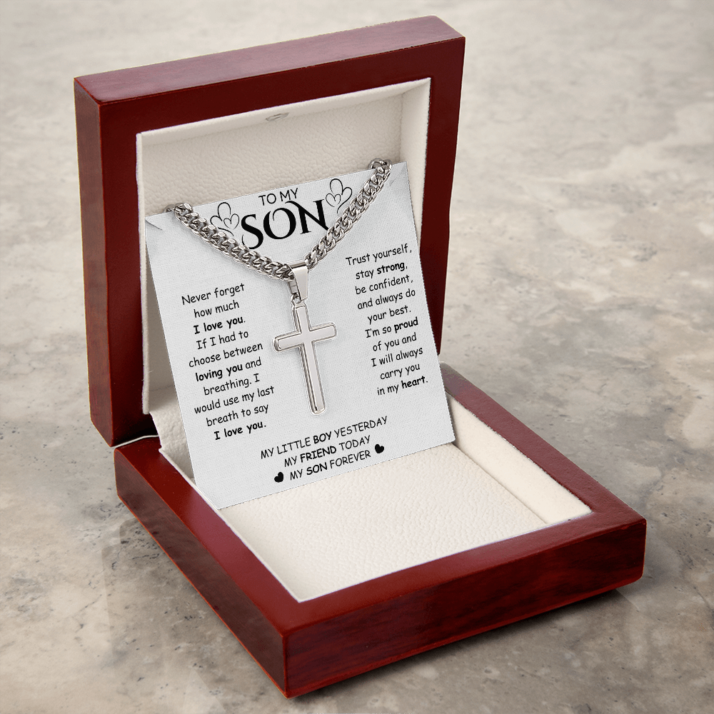 To My Son – Cross Cuban Chain Necklace | Heartfelt Encouragement & Love