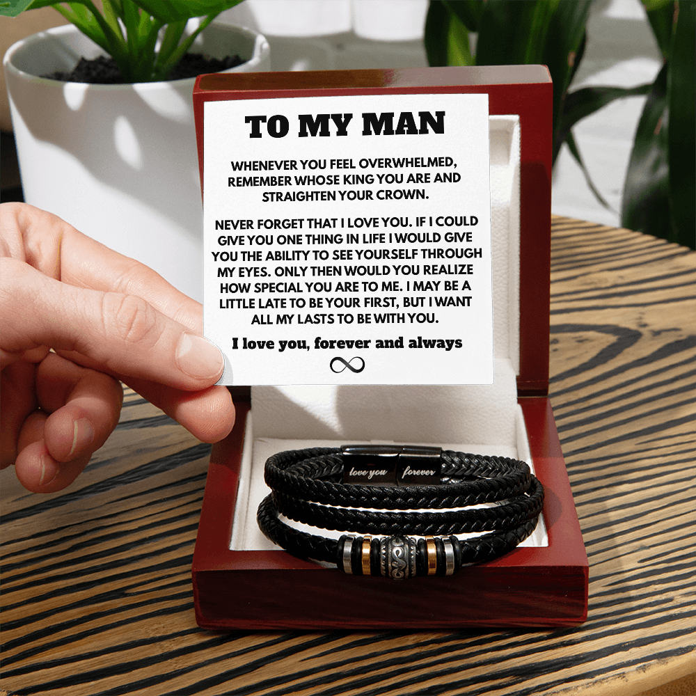 To My Man – “Straighten Your Crown” Leather Bracelet Gift