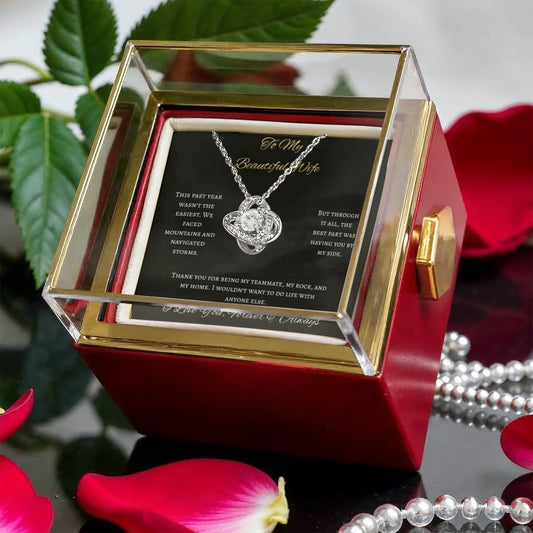 To My Beautiful Wife Love Knot Necklace Rose Box
