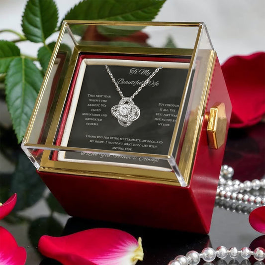 Unbreakable Bond Wife Love Knot Necklace Rotating Rose Box