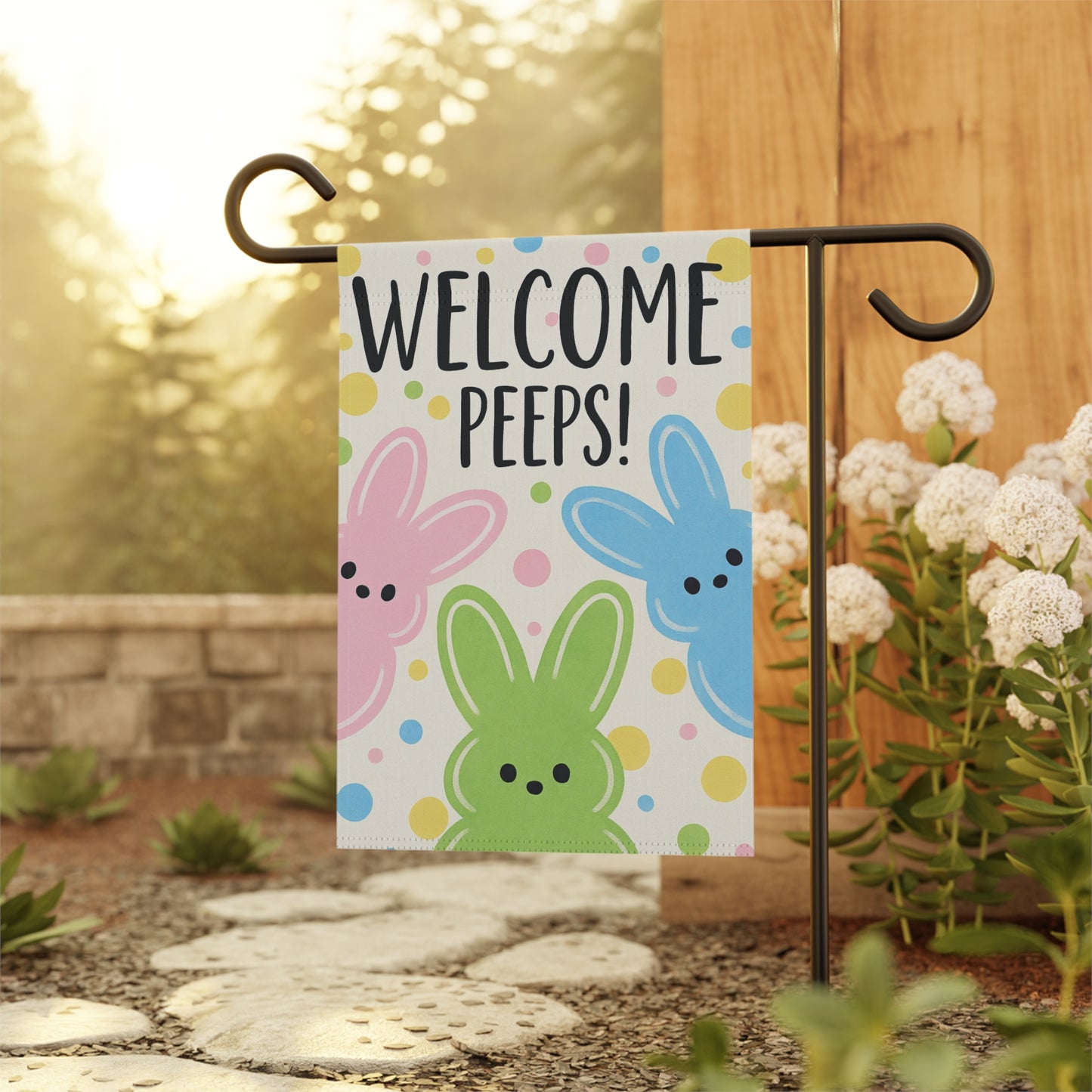 Welcome Peeps Easter Garden Banner Pastel Spring Decor