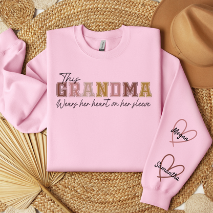 This Grandma Wears Her Heart on Her Sleeve – Personalized Sweatshirt