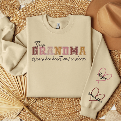 This Grandma Wears Her Heart on Her Sleeve – Personalized Sweatshirt