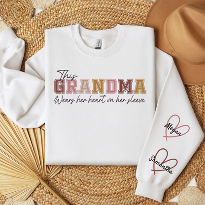 This Grandma Wears Her Heart on Her Sleeve – Personalized Sweatshirt