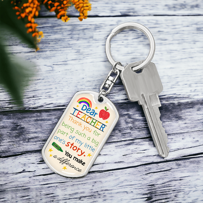 “Dear Teacher” Rainbow Crayon-Inspired Keychain — Personalized Gift from a Loving Parent