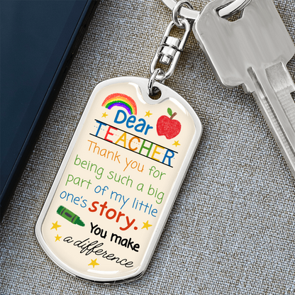 “Dear Teacher” Rainbow Crayon-Inspired Keychain — Personalized Gift from a Loving Parent