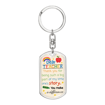 “Dear Teacher” Rainbow Crayon-Inspired Keychain — Personalized Gift from a Loving Parent