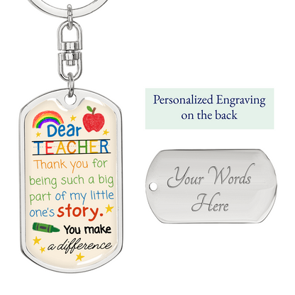 “Dear Teacher” Rainbow Crayon-Inspired Keychain — Personalized Gift from a Loving Parent