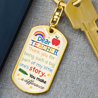 “Dear Teacher” Rainbow Crayon-Inspired Keychain — Personalized Gift from a Loving Parent