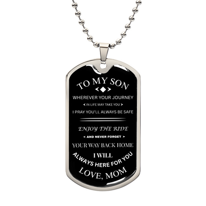 To My Son | Journey & Safety Prayer | Cross Dog Tag Necklace from Mom