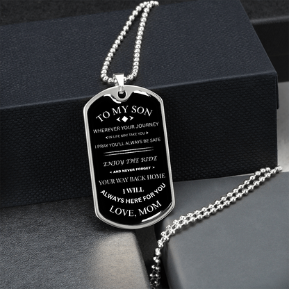 To My Son | Journey & Safety Prayer | Cross Dog Tag Necklace from Mom