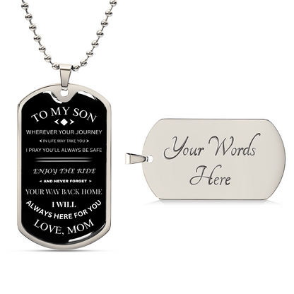 To My Son | Journey & Safety Prayer | Cross Dog Tag Necklace from Mom
