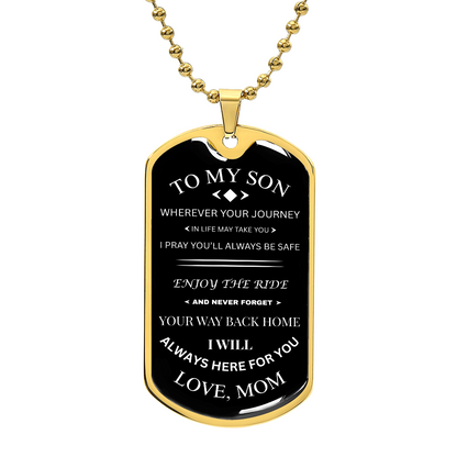 To My Son | Journey & Safety Prayer | Cross Dog Tag Necklace from Mom