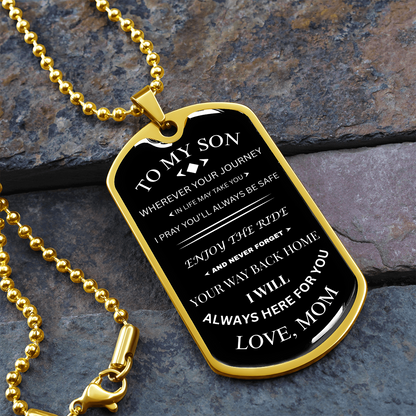 To My Son | Journey & Safety Prayer | Cross Dog Tag Necklace from Mom