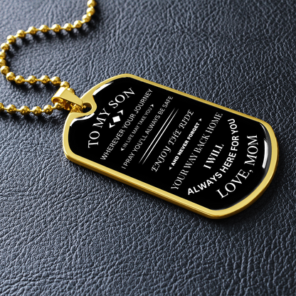 To My Son | Journey & Safety Prayer | Cross Dog Tag Necklace from Mom