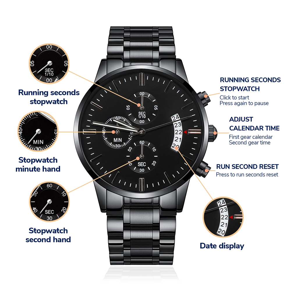 To My Amazing Dad from Daughter | Engraved Father's Day Watch | Engraved Design Black Chronograph Watch | I love You Dad