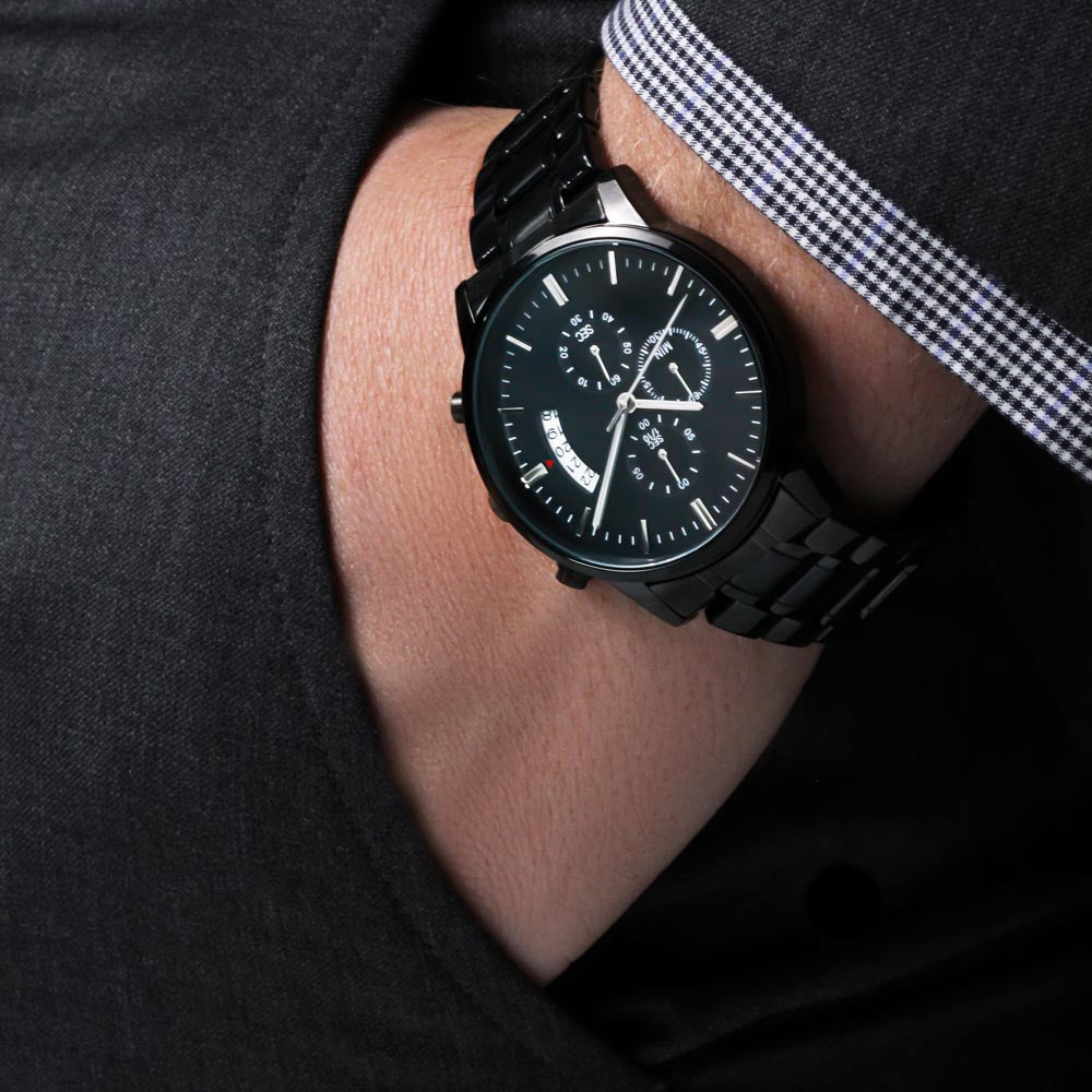 To My Amazing Dad from Daughter | Engraved Father's Day Watch | Engraved Design Black Chronograph Watch | I love You Dad