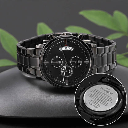 To My Amazing Dad from Daughter | Engraved Father's Day Watch | Engraved Design Black Chronograph Watch | I love You Dad
