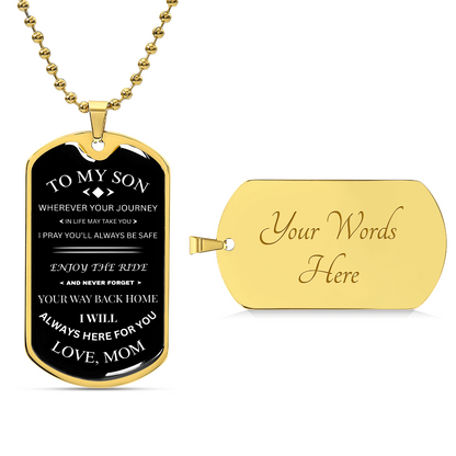 To My Son | Journey & Safety Prayer | Cross Dog Tag Necklace from Mom