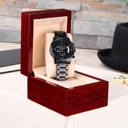 To My Amazing Dad from Daughter | Engraved Father's Day Watch | Engraved Design Black Chronograph Watch | I love You Dad
