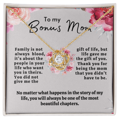 To My Bonus Mom | Mother's Day Gift | Love Knot Necklace | Bonus Mom Gift w/o Faux Flower Bouquet