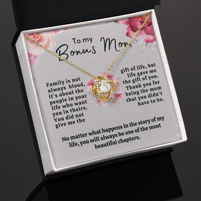 To My Bonus Mom | Mother's Day Gift | Love Knot Necklace | Bonus Mom Gift w/o Faux Flower Bouquet